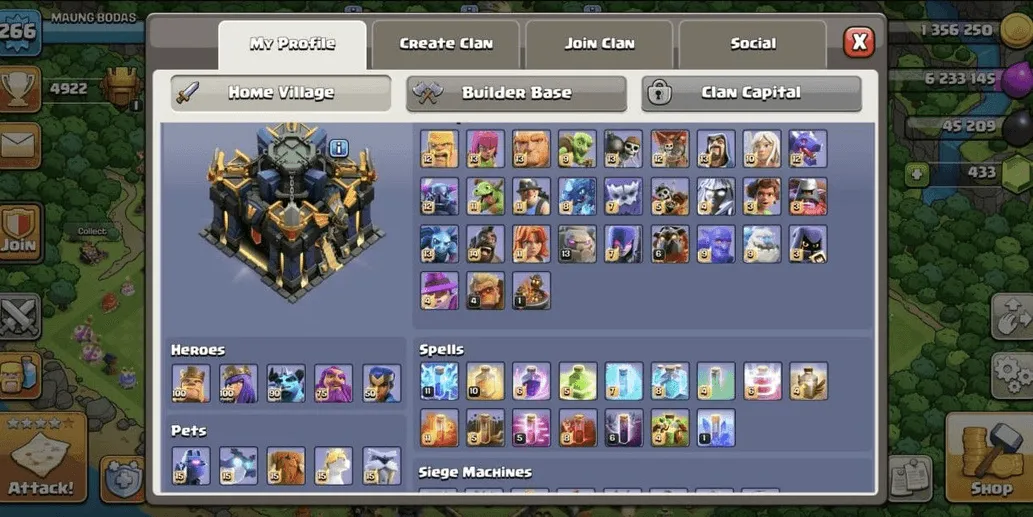 COC544 TH17 ALLMAXED EQUIPMENT LIGHTS UP HEROES 100 100 90 75 STRONG TROOPS PETS (G)