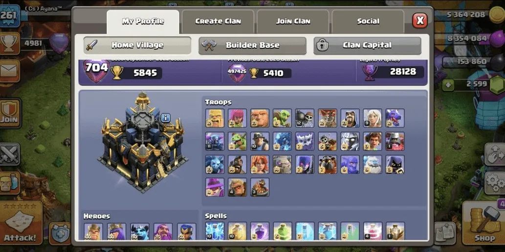 COC554 TH17 ALLMAXED HANDSOME EXTREME EQUIPMENT GACOR LIT UP HEROES 100 100 90 75 50 4981 TROPHIES (G)