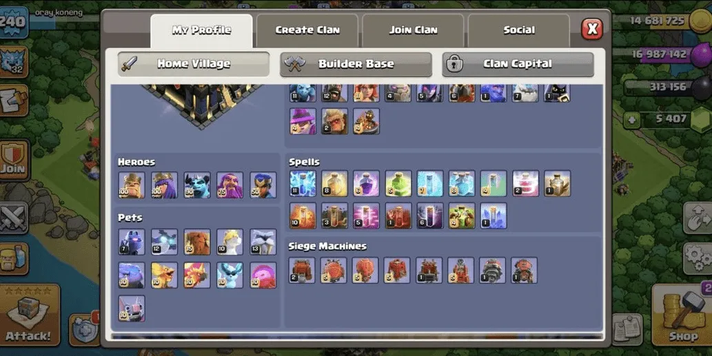 COC523 TH17 All Maxed Heroes 100 100 80 75 50 Strong Defense Snowflake Walls Max Pets Glowing High Equipment (G)