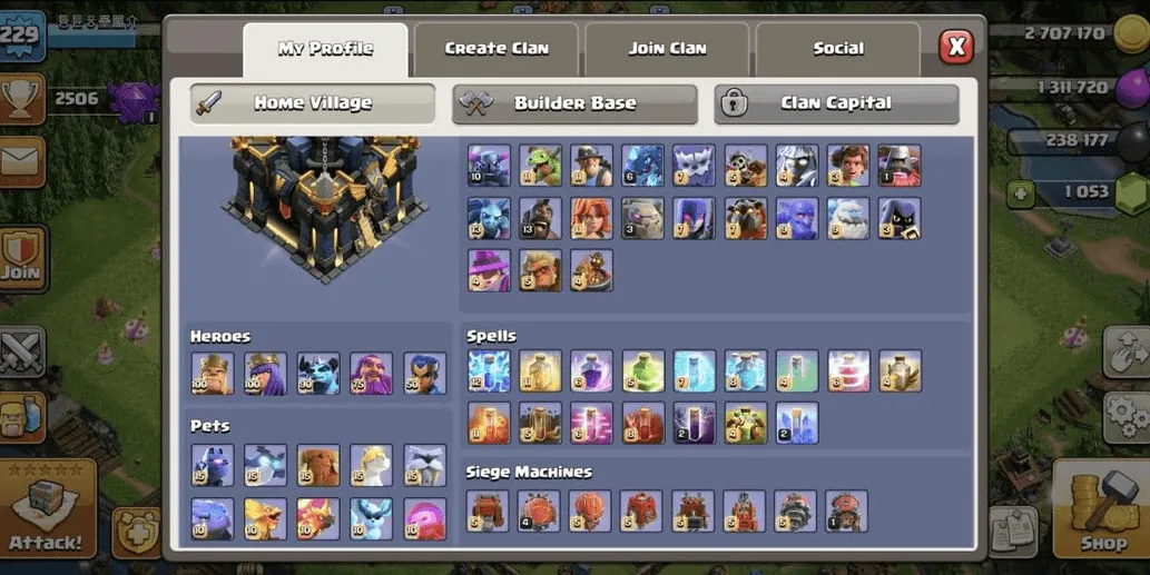 COC545 TH17 ALLMAXED HEROES 100 100 80 50 STRONG TROOPS SPELLS PETS EQUIPMENT 2506 TROPHIES (G)
