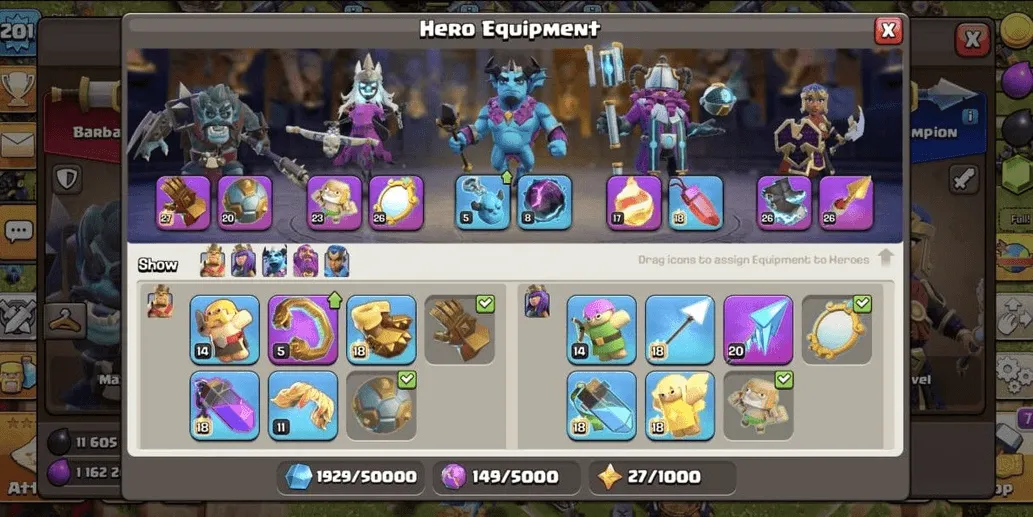 COC534 TH17 HERO AND STRONG TROOPS WITH COMPLETE EQUIPMENT NEAR MAX HEROES 100 100 78 50 (G)