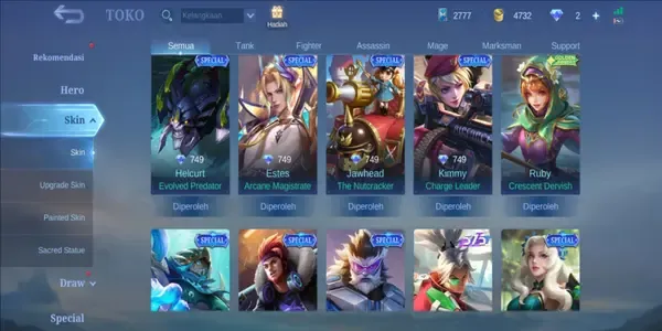 ML541 Skin96 Hero75 Max Emblem Naruto Vale Lightborn Tigreal Meowkven Julian Limited Miya Valentine Fanny Akai Anniversary