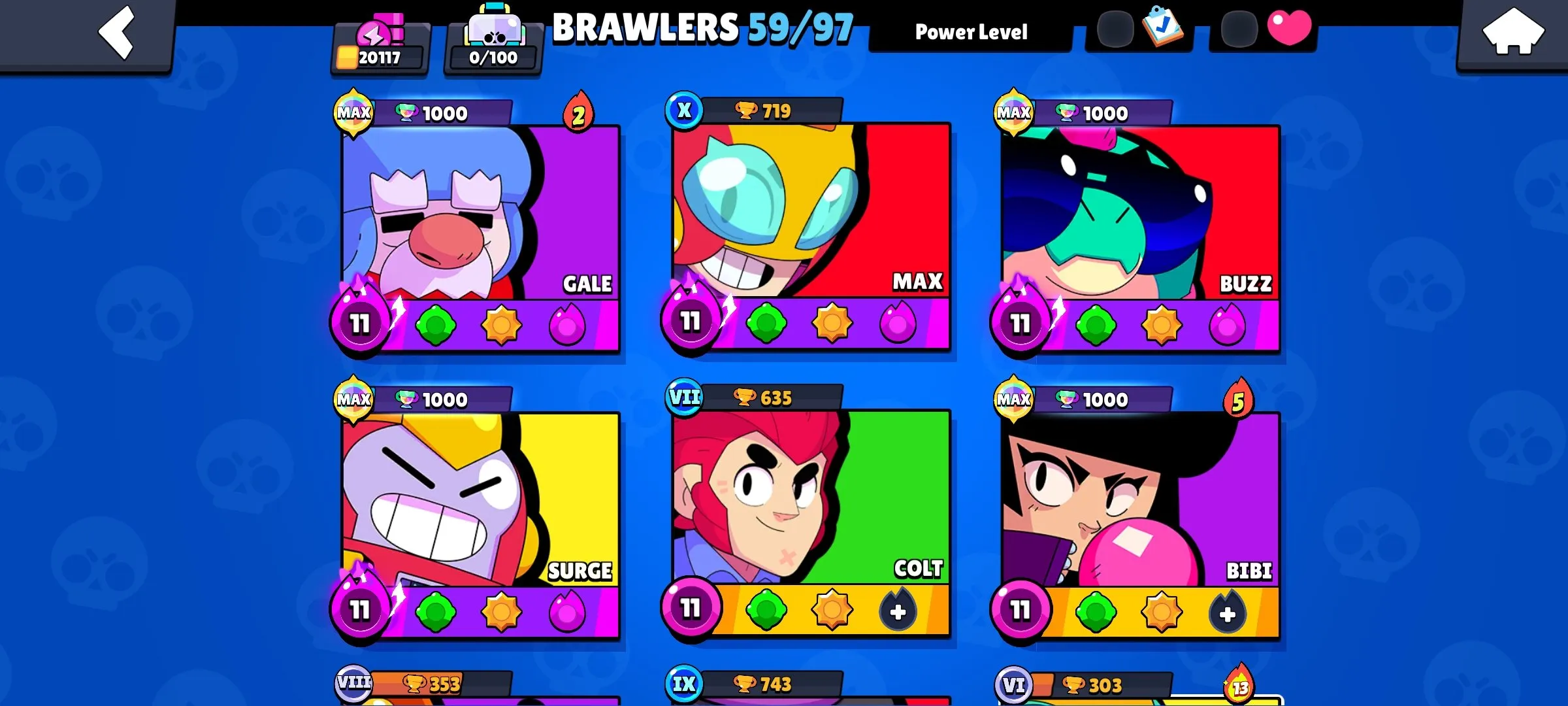 BS1934 High value skins 20117 trophies 59 brawlers 94 skins Godzilla Buzz Mecha Lotus Piper Mecha Petal Piper Mecha Rose Piper 