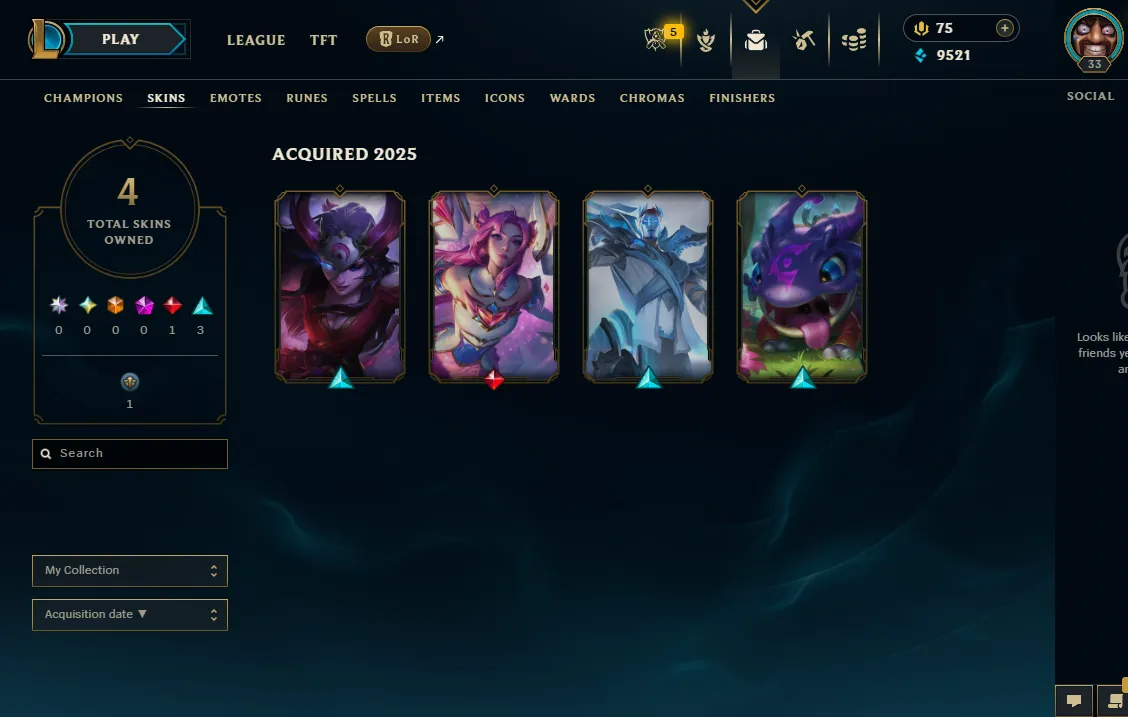 EUW ∙ Gold II 🚀 Level 33 🚀 4 Skins 🚀 47 Champions 🚀 54% WR ✔ Changeable ID 🚚 Instant Delivery