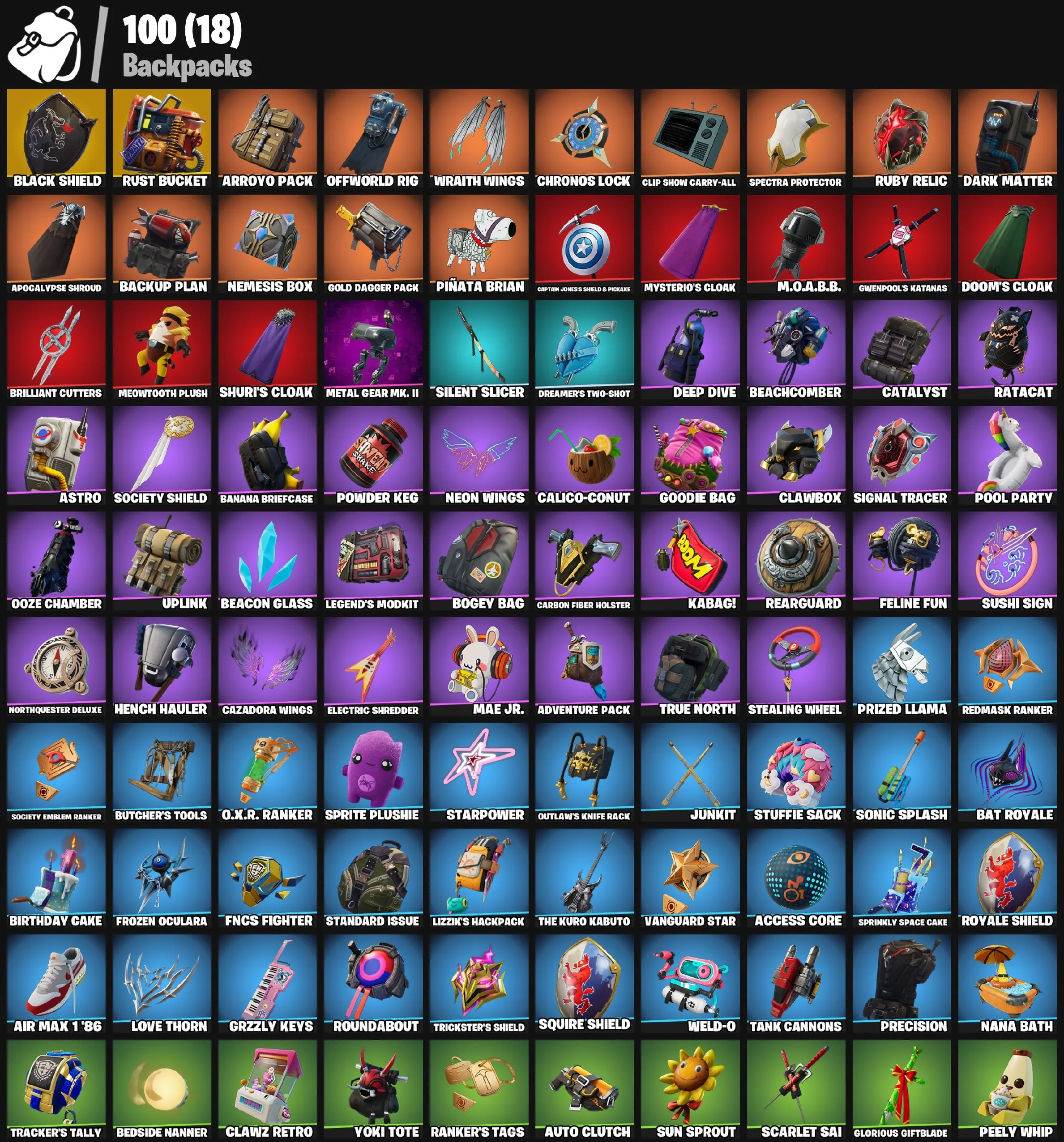 F874 Black Knight, Sparkle Specialist, The Reaper, Blue Squire, Peter Griffin, Midas, Havoc, Deadpool, 82 Skins OG Stacked (G)