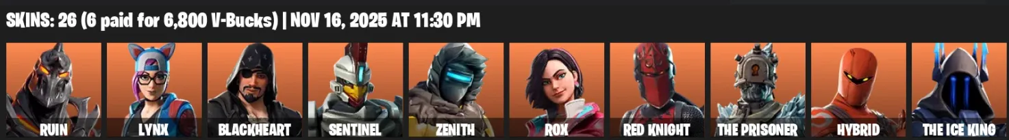 F1341 The Ice King, Lynx, Red Knight, OG Tryhard, 26 Skins & 20 Pickaxes, Hybrid, Ruin, Rox