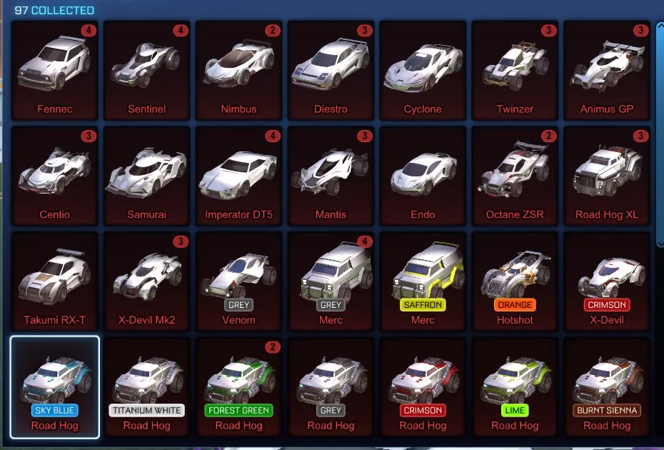 STOCK596 Fennec Inventory, 44 Black Market, 257 Import, 147 Exotic, Painted Cars and Goal Explosions