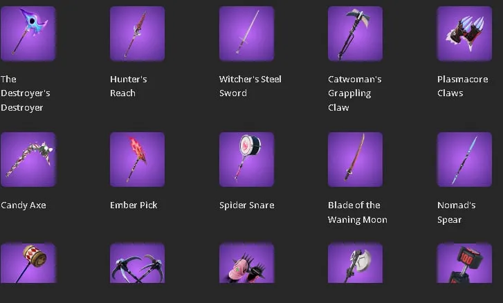 F1043 78 Skins, 70 Picks, Galaxy Grappler, Gojo, Utah, Midsummer Midas, Harley Quinn, Optimus Prime, Geralt, Doom Slayer 