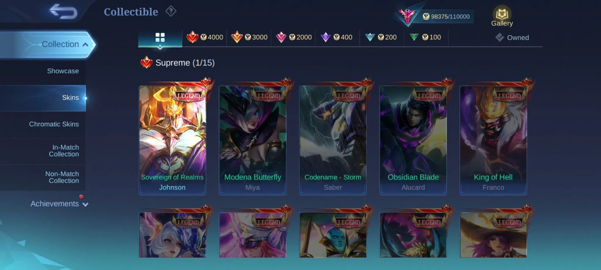 ML521 Exalted Supreme Johnson Legend Kula Diamond Aurora Aspirant Vexana Prime Claude 7 Luckybox 303 Skins
