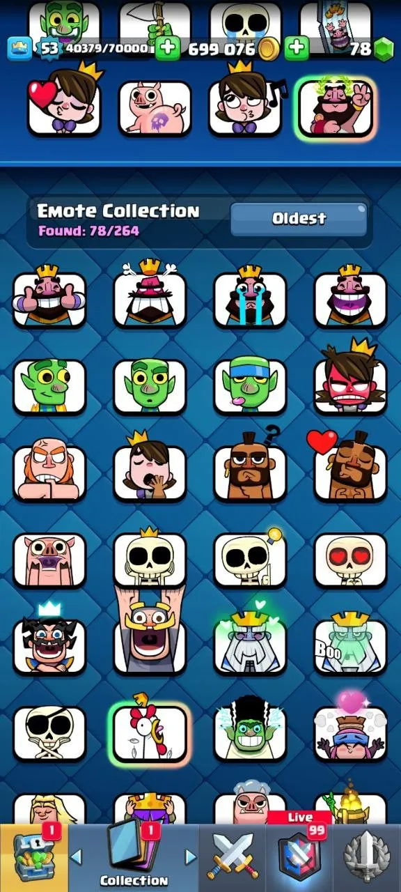 CR544 ULTIMATE CHAMP 9742 trophies 78 emotes 5 level 15 cards 18 level 14 cards 699k gold 21 legendary cards 62 banners