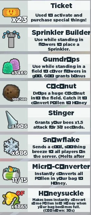 RBL3019 Bee Swarm Simulator 50 Bees 16 Trillion Honey Tide Popper Demon Mask Gummy Mask Coconut Canister Petal Belt Gummy Boots 18 Level Bees x2(G)