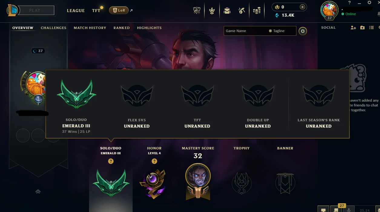 🚀【EUW】Emerald 3⚡65% WR 💎D1 MMR 💰13K BE ✅30 Champ 🌊Full Access