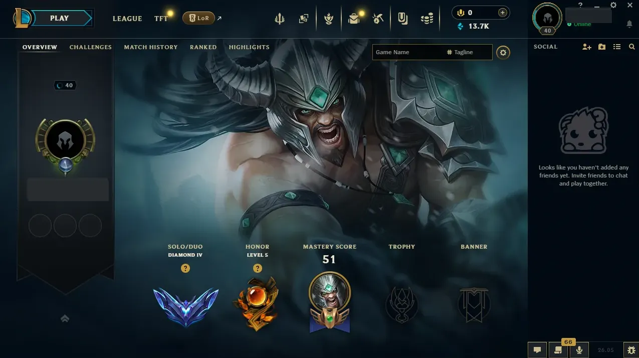 🌍 EUNE 👑 Season 16 (Current) 🔥 Diamond II (52 LP) 📌️ Multi Role 💎️ WR:67% ✨️ +30LP Gains / Master+ MMR 🔐 Lifetime Ownership 🏷️ #TH-F61