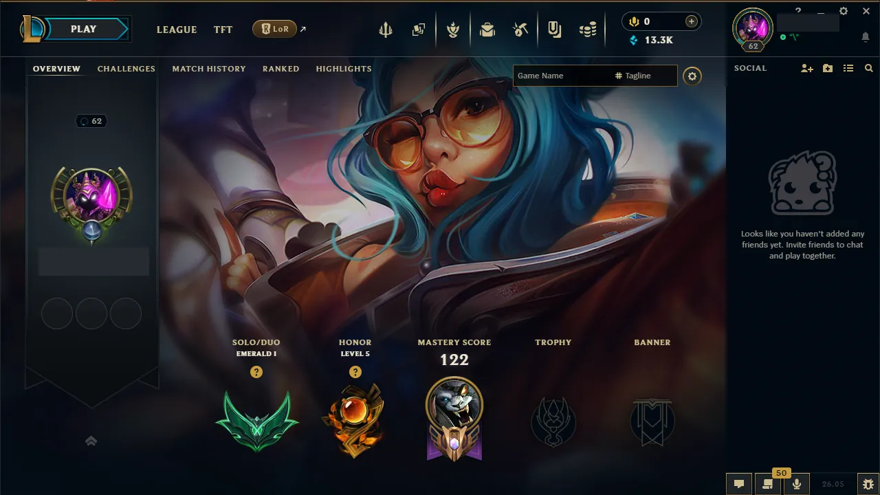 🌍 EUW 👑 Season 16 (Current) 🔥 Emerald I (38 LP) 📌️ JNG Main 💎️ WR:82% ✨️ Diamond+ MMR +30LP Gains 🔐 Lifetime Ownership 🏷️ #TH-5C8