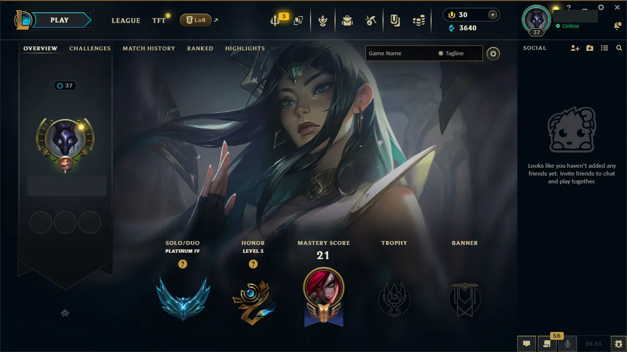 🌍 EUW 👑 Season 16 (Current) 🔥 Platinum IV (27 LP) 📌️ Mid Main 💎️ WR:83% ✨️ +30LP Gains 🔐 Lifetime Ownership 🏷️ #TH-1D9