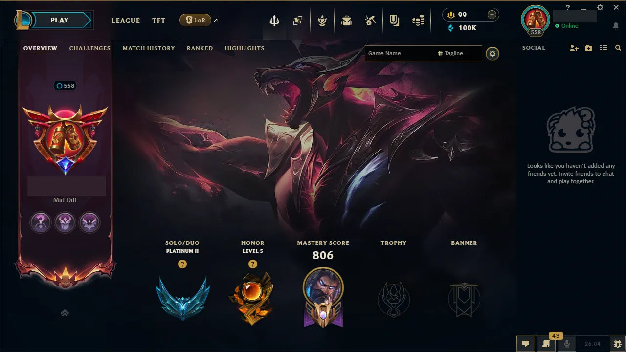 🌍 EUW 👑 Season 16 (Current) 🔥 Platinum II (92 LP) 💎️ NEO PAX SIVIR + 616 Skins ✨️ All Champs + 100K BE 🔐 Lifetime Ownership 🏷️ #TH-0755