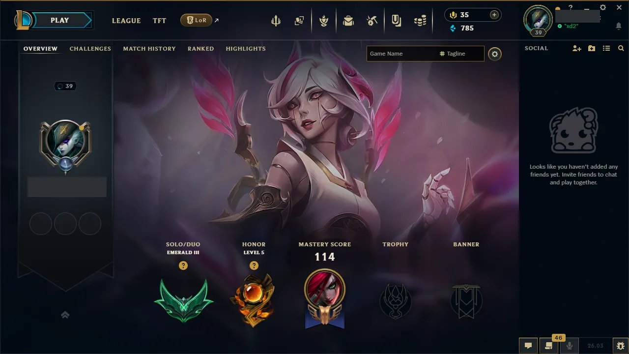 🌍 EUNE 👑 Season 16 (Current) 🔥 Emerald III (1 LP) 📌️ Mid Main 💎️ WR:62% ✨️ +30LP Gains - Diamond/Master+ MMR 🔐 Lifetime Ownership 🏷️ #TH-3D5