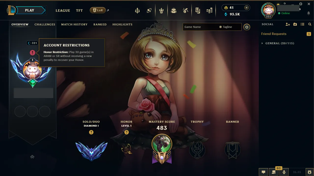 🌍 EUW 👑 Season 16 (Current) 🔥 Diamond I (75 LP) 📌️ ADC Main 💎️ Challenger 1000LP+ Peak ✨️ +30LP Gains 🔐 Lifetime Ownership 🏷️ #TH-0889