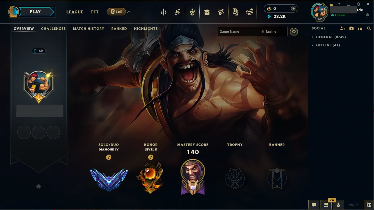 🌍 EUW 👑 Season 16 (Current) 🔥 Diamond IV (10 LP) 📌️ ADC Main 💎️ Highnoon Yone ✨️ 16 Skins 🔐 Lifetime Ownership 🏷️ #TH-6X8