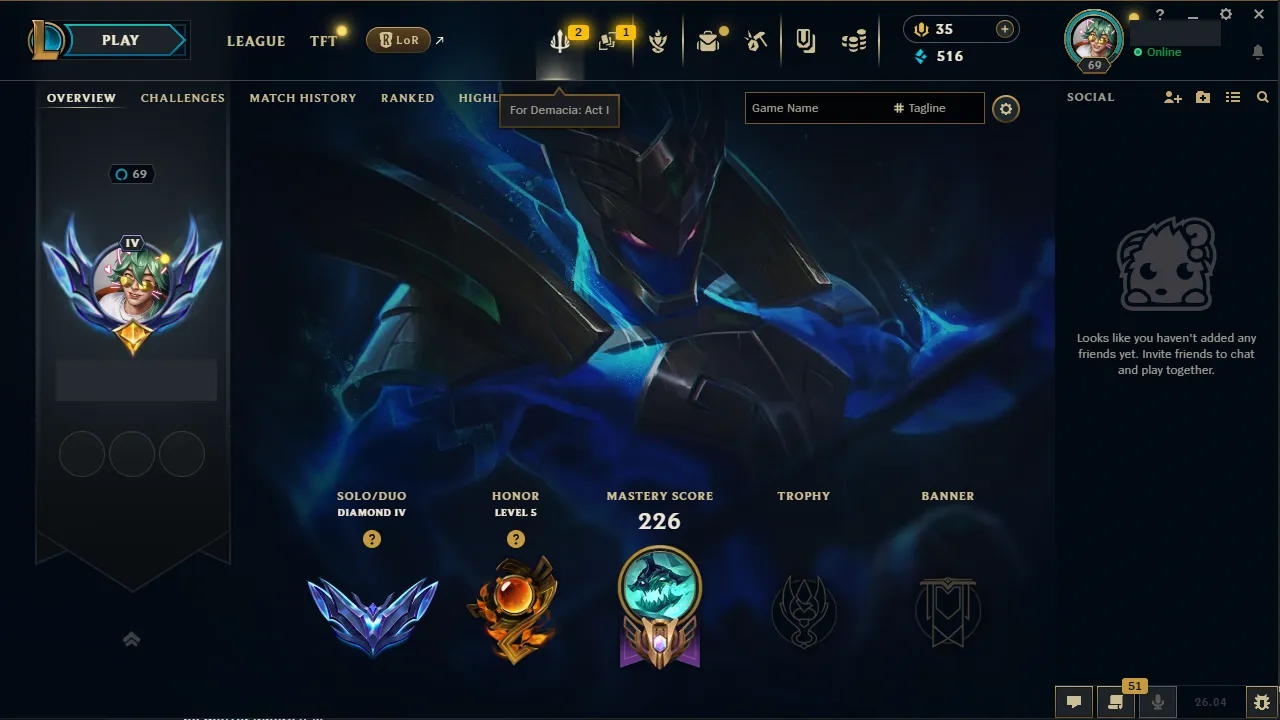 🌍 EUNE 👑 Season 16 (Current) 🔥 Diamond IV (76 LP) 📌️ Jungle Main 💎️ 109 Champs ✨️ 13 Skins 🔐 Lifetime Ownership 🏷️ #TH-4H7