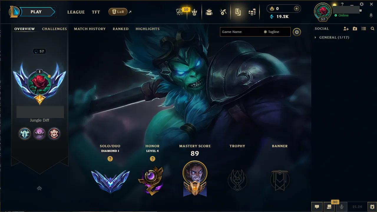 🌍 EUW 🔒 Handlevel ⚡️ Diamond I (57 LP) 🥇 Jungle Main ✨️ WR:72% 🔥 +24LP Gains  📧 Full Access Account ✅ #TH-