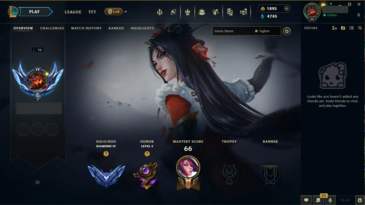 🌍 EUW 👑 Season 16 (Current) 🔥 Diamond IV (40 LP) 📌️ Top Main 💎️ 1895 RP Available 🔐 Lifetime Ownership 🏷️ #TH-FLK-F7