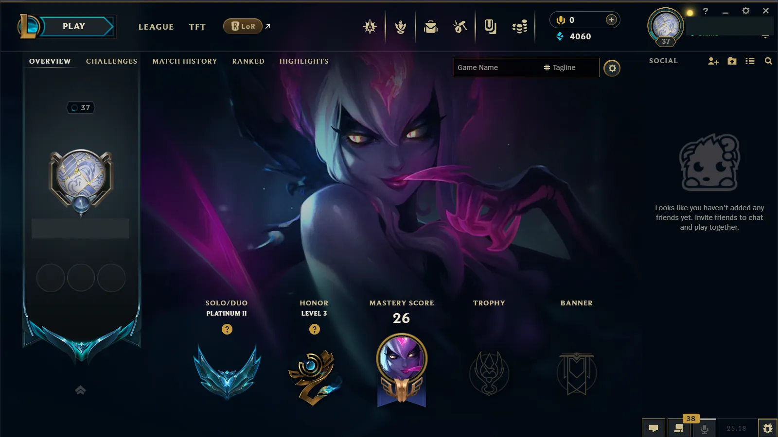 🌍 EUW 🔒 Handlevel ⚡ Platinum II (13 LP)✨ +38LP Gains 🔥 Final Boss Veigar, Broken Covenant Miss Fortune, SSG Rakan, Dawnbringer Soraka