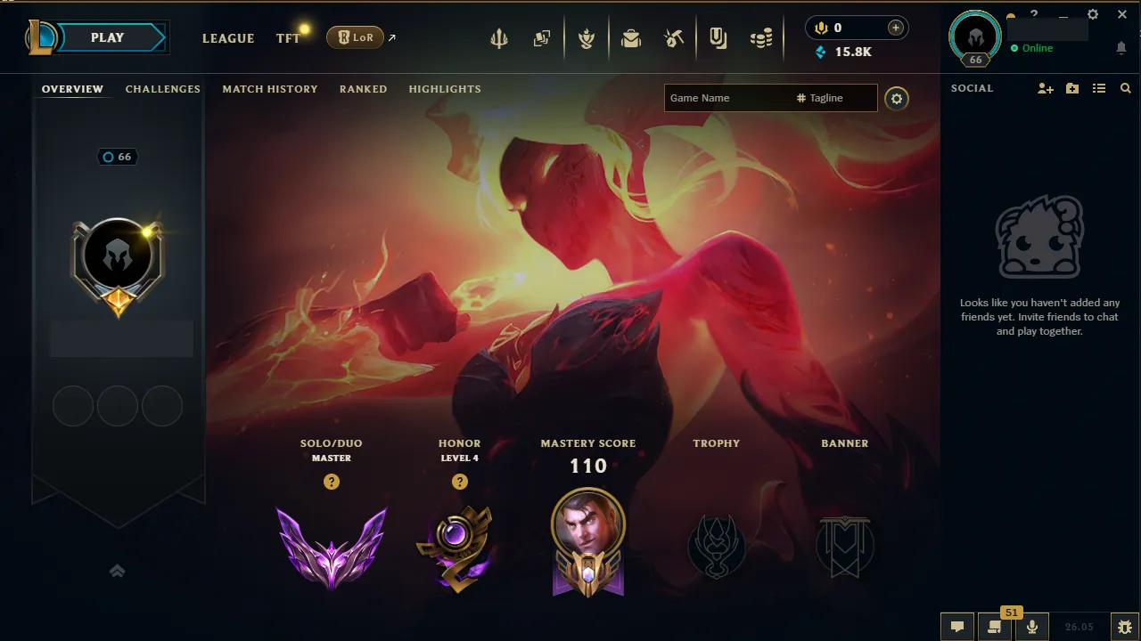 🌍 EUW 👑 Season 16 (Current) 🔥 Master (51 LP) 📌️ TOP Main 💎️ WR:50% ✨️ +28LP Gains 🔐 Lifetime Ownership 🏷️ #TH-5F7
