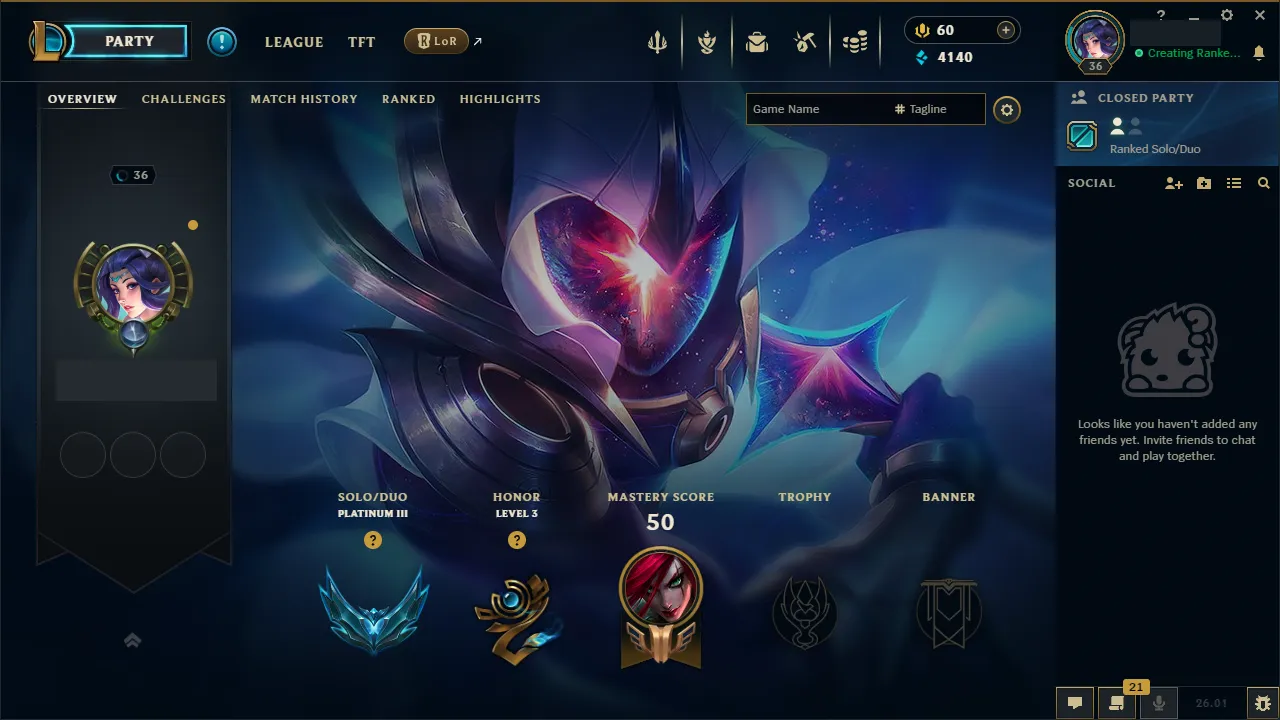 🌍 EUW 🔒 SEASON 2026 ⚡️ Platinum III (37 LP) 🥇 Mid Main ✨️ WR:100% 🔥 Perfect Smurf  📧 Full Access Account ✅ #TH-H7S