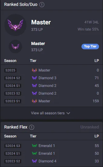 🌍 EUNE 👑 Season 16 (Current) 🔥 Master (373 LP) 📌️ JNG Main 💎️ 120 Skins ✨️ 171 Champs 🔐 Lifetime Ownership 🏷️ #TH-0701