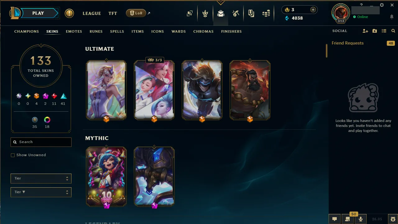 🌍 EUNE 👑 Season 16 (Current) 🔥 Unranked 💎️ 133 Skins ✨️ 167 Champs 🔐 Lifetime Ownership 🏷️ #TH-0808