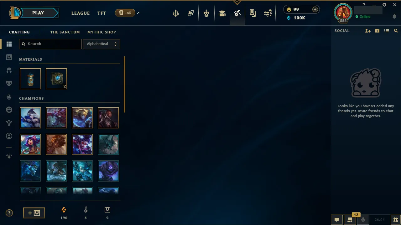 🌍 EUW 👑 Season 16 (Current) 🔥 Platinum II (92 LP) 💎️ NEO PAX SIVIR + 616 Skins ✨️ All Champs + 100K BE 🔐 Lifetime Ownership 🏷️ #TH-0755