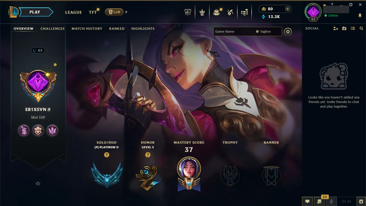 🌍 EUW 🔒 Handlevel ⚡️ Platinum II (76 LP) 🥇 Mid Main ✨️ WR:100% 🔥 High MMR 📧 Full Access Account ✅ #TH-H6D