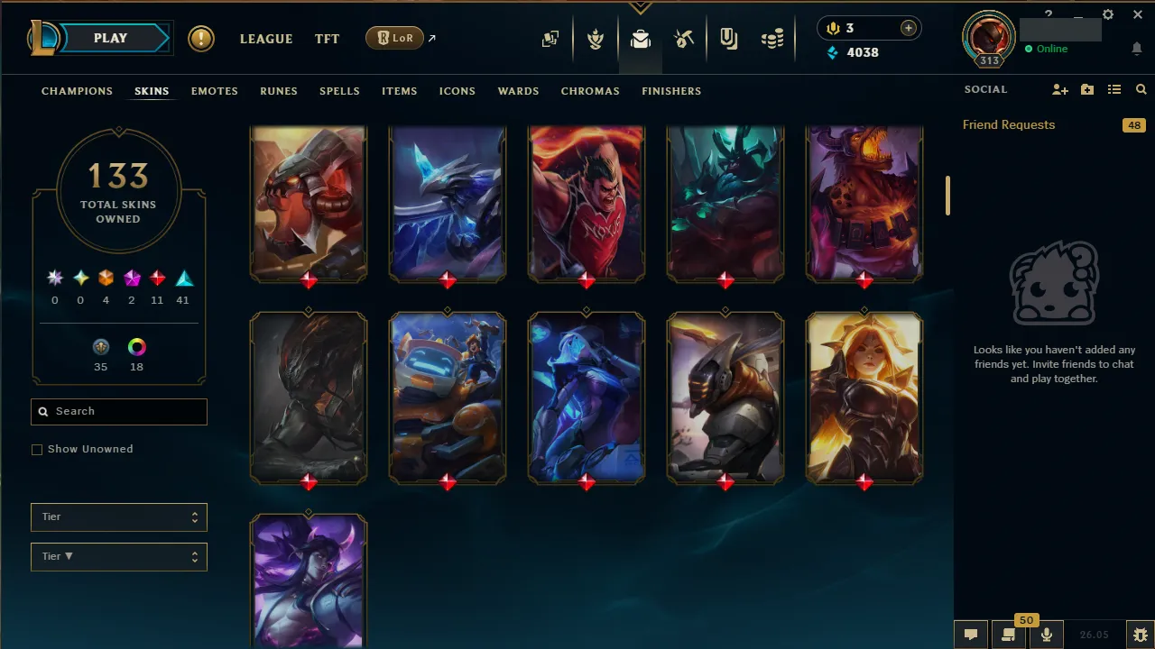 🌍 EUNE 👑 Season 16 (Current) 🔥 Unranked 💎️ 133 Skins ✨️ 167 Champs 🔐 Lifetime Ownership 🏷️ #TH-0808