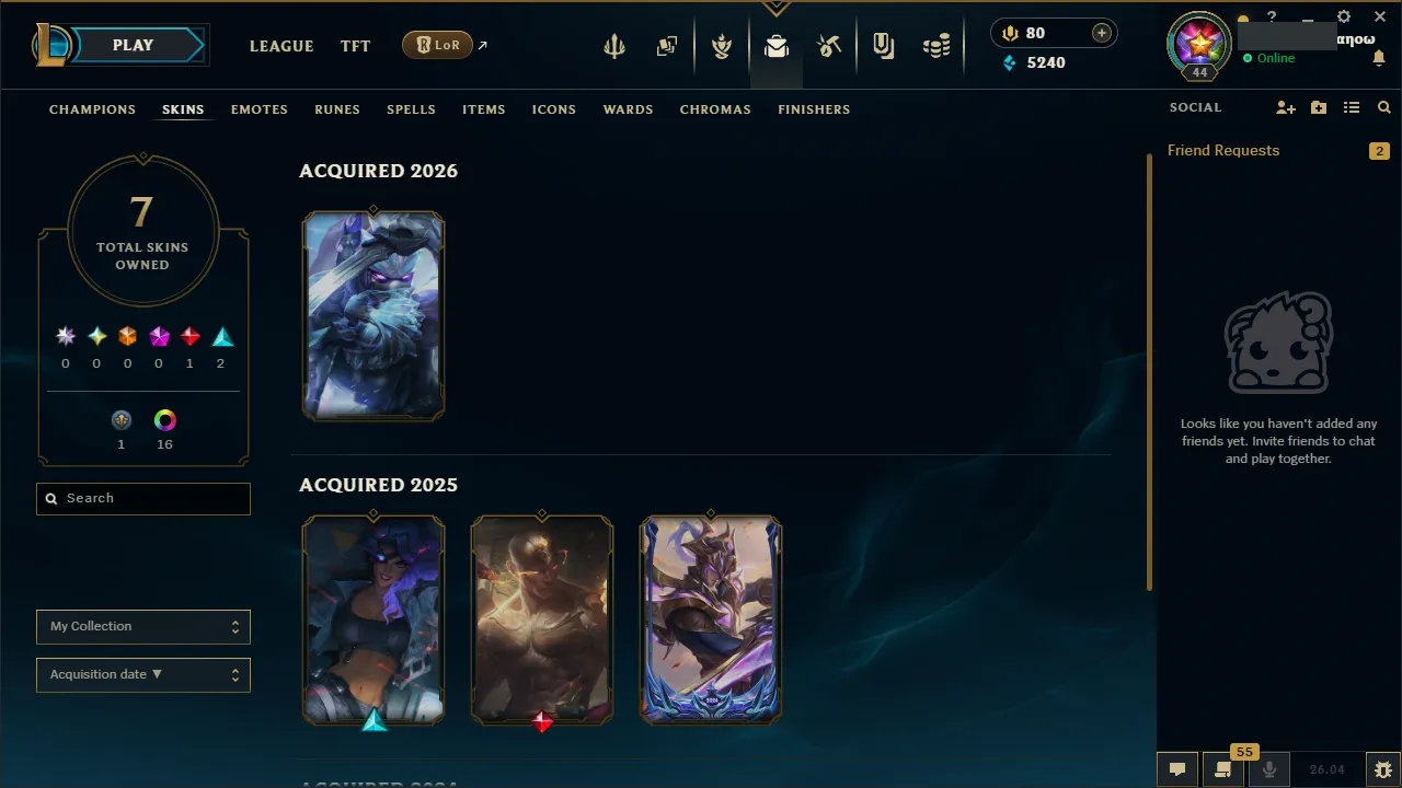 🌍 EUW 👑 Season 16 (Current) 🔥 Diamond IV (21 LP) 💎️ +24LP Gains ✨️ 7 Skins + Loot 🔐 Lifetime Ownership 🏷️ #TH-FLK-F6