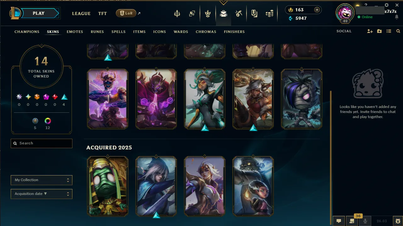 🌍 EUNE 👑 Season 16 (Current) 🔥 Master (593 LP) 📌️ Mid Main 💎️ WR:63% ✨️ 14 Skins 🔐 Lifetime Ownership 🏷️ #TH-D37