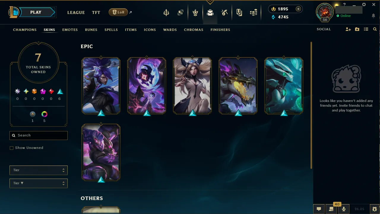 🌍 EUW 👑 Season 16 (Current) 🔥 Diamond IV (40 LP) 📌️ Top Main 💎️ 1895 RP Available 🔐 Lifetime Ownership 🏷️ #TH-FLK-F7