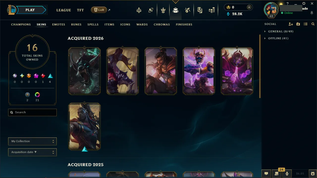 🌍 EUW 👑 Season 16 (Current) 🔥 Diamond IV (10 LP) 📌️ ADC Main 💎️ Highnoon Yone ✨️ 16 Skins 🔐 Lifetime Ownership 🏷️ #TH-6X8