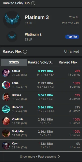 🌍 EUNE 🔒 Handlevel ⚡️ Platinum III (87 LP) 🥇 Mid/Jungle ✨️ WR:74% 🔥 +38LP Gains 📧 Full Access Account ✅ #TH-K2X