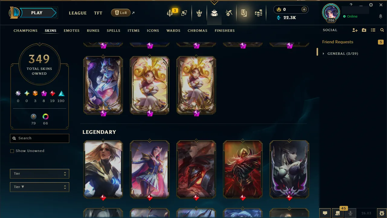 🌍 EUW 👑 Season 16 (Current) 🔥 Gold I (49 LP) 💎️ 349 Skins ✨️ All Champions 🔐 Lifetime Ownership 🏷️ #TH-0839