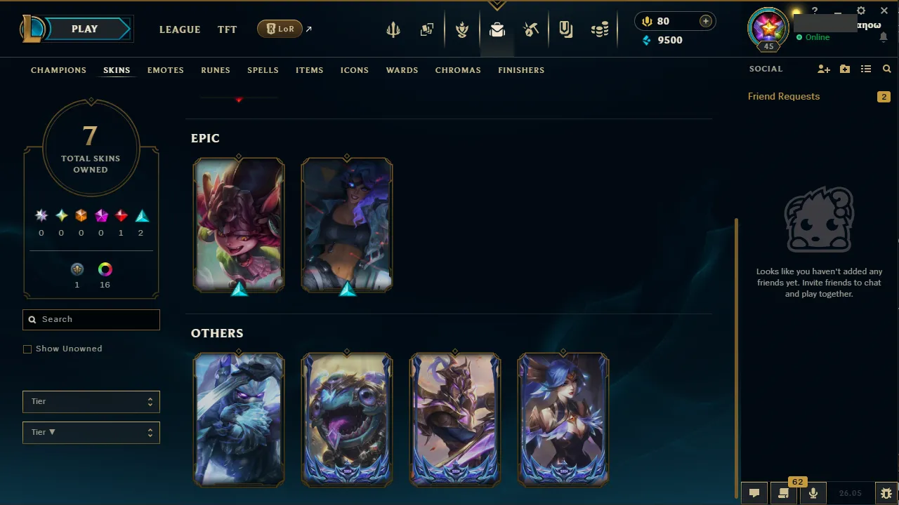 🌍 EUW 👑 Season 16 (Current) 🔥 Diamond IV (34 LP) 📌️ Top/Mid 💎️ 46 Champions ✨️ 7 Skins 🔐 Lifetime Ownership 🏷️ #TH-FLK-F8