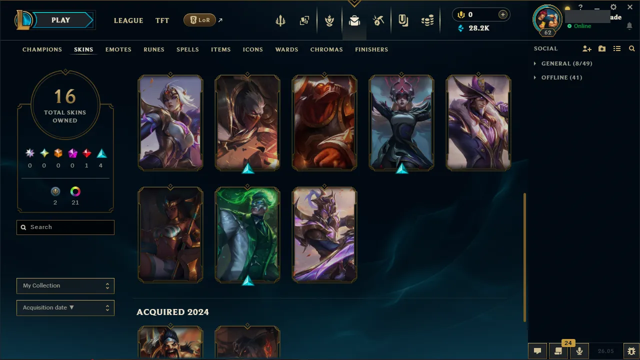 🌍 EUW 👑 Season 16 (Current) 🔥 Diamond IV (10 LP) 📌️ ADC Main 💎️ Highnoon Yone ✨️ 16 Skins 🔐 Lifetime Ownership 🏷️ #TH-6X8