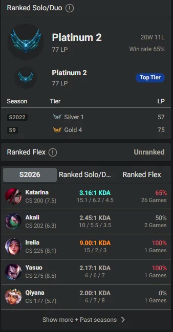 🌍 EUW 🔒 New Season [2026] ⚡️ Platinum II (77 LP) 🥇 Mid Main ✨️ WR:65% 🔥 Max LP Gains  📧 Full Access Account ✅ #TH-F2X