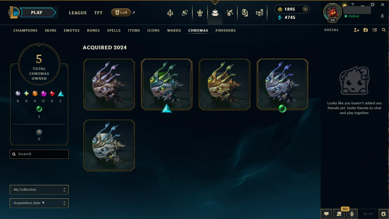 🌍 EUW 👑 Season 16 (Current) 🔥 Diamond IV (40 LP) 📌️ Top Main 💎️ 1895 RP Available 🔐 Lifetime Ownership 🏷️ #TH-FLK-F7