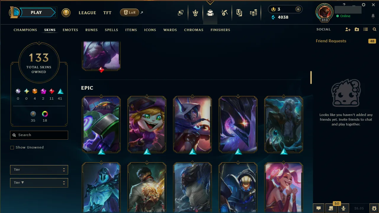 🌍 EUNE 👑 Season 16 (Current) 🔥 Unranked 💎️ 133 Skins ✨️ 167 Champs 🔐 Lifetime Ownership 🏷️ #TH-0808