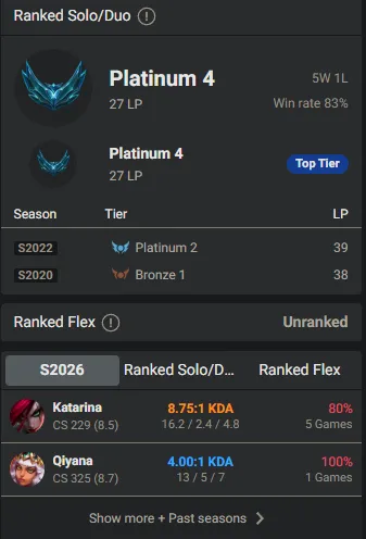 🌍 EUW 👑 Season 16 (Current) 🔥 Platinum IV (27 LP) 📌️ Mid Main 💎️ WR:83% ✨️ +30LP Gains 🔐 Lifetime Ownership 🏷️ #TH-1D9