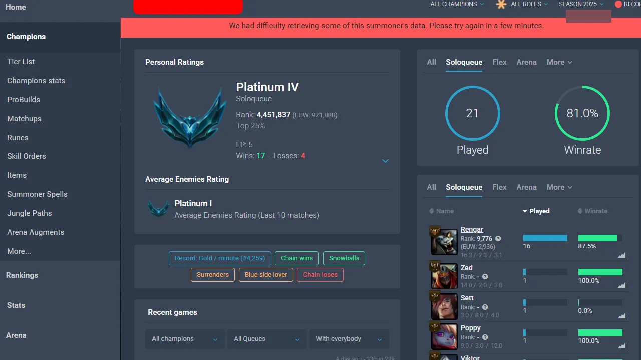 🌍 EUW 🔒 Handlevel ⚡️ Platinum IV (5 LP) 🥇 Jungle Main ✨️ WR:81% [+38LP Gain] 🔥 Chosen of the Wolf Katarina ✅ #TH-82D34