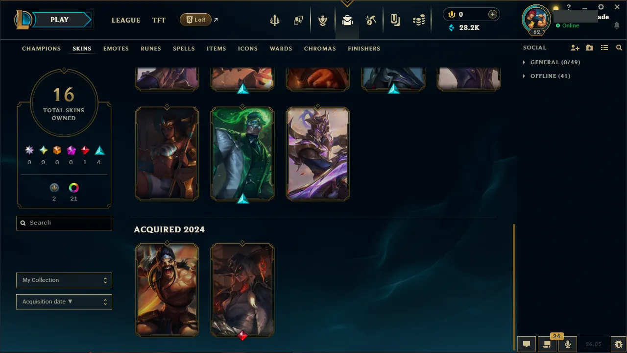 🌍 EUW 👑 Season 16 (Current) 🔥 Diamond IV (10 LP) 📌️ ADC Main 💎️ Highnoon Yone ✨️ 16 Skins 🔐 Lifetime Ownership 🏷️ #TH-6X8