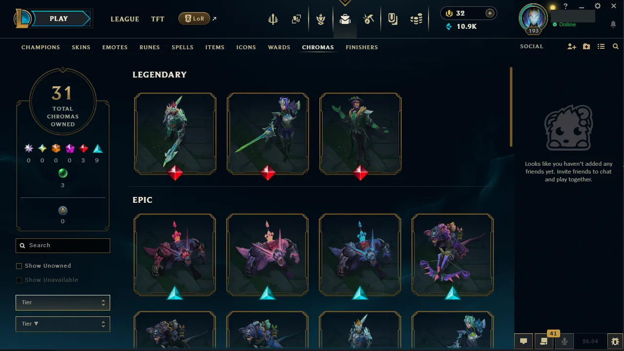 🌍 EUW 👑 Season 16 (Current) 🔥 Diamond I (52 LP) 📌️ Multi Role 💎️ WR:61% ✨️ 94 Skins + All Champs 🔐 Lifetime Ownership 🏷️ #TH-0884