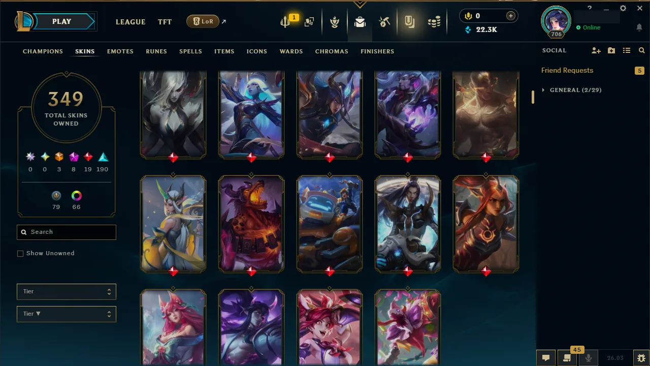 🌍 EUW 👑 Season 16 (Current) 🔥 Gold I (49 LP) 💎️ 349 Skins ✨️ All Champions 🔐 Lifetime Ownership 🏷️ #TH-0839